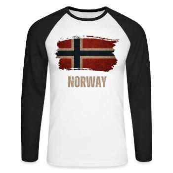 Norway Flag, Norway Vintage Flag - Unisex Long Sleeve Baseball T-Shirt - white/black - Front - Nik (191cm)