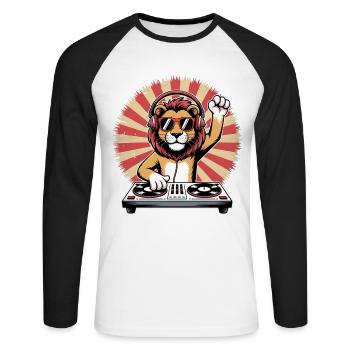 Lion DJ with headphones - Unisex Long Sleeve Baseball T-Shirt - white/black - Front - Nik (191cm)