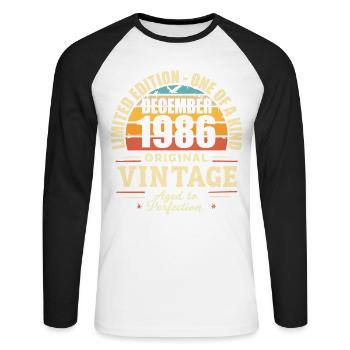 fête d anniversaire décembre 1986 - december 1986 - T-shirt baseball manches longues Homme - blanc/noir - Devant - Nik (191cm)