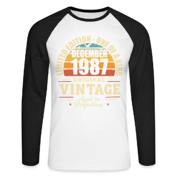 fête d anniversaire décembre 1987 - december 1987 - T-shirt baseball manches longues Homme - blanc/noir - Devant - Nik (191cm)