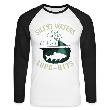 Silent Waters Loud Hits Angler Adventure - Unisex Long Sleeve Baseball T-Shirt - white/black - Front - Nik (191cm)