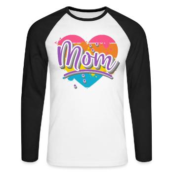 Mom Heart - Unisex Long Sleeve Baseball T-Shirt - white/black - Front - Nik (191cm)