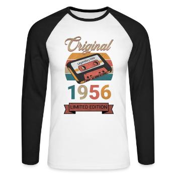 Original 1956 Édition Limitée Cadeau d’Anniversaire - T-shirt baseball manches longues Homme - blanc/noir - Devant - Nik (191cm)