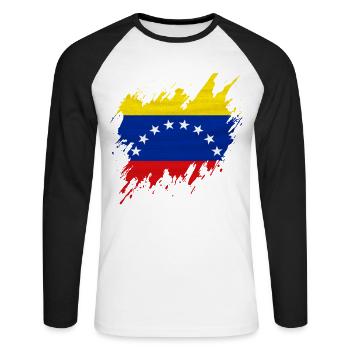Flagge Venezuelas, Rissstil - Unisex Baseballshirt langarm - Weiß/Schwarz - Vorne - Nik (191cm)