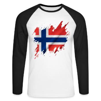Norwegische Flagge, zerrissen Stil - Unisex Baseballshirt langarm - Weiß/Schwarz - Vorne - Nik (191cm)