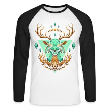 Fairy geometric turquoise deer - Unisex Long Sleeve Baseball T-Shirt - white/black - Front - Nik (191cm)