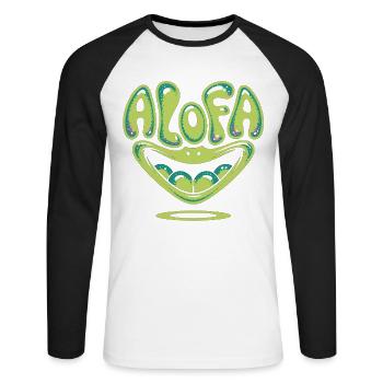 Chemise Alofa Cool Frog avec ambiance tropicale - T-shirt baseball manches longues Homme - blanc/noir - Devant - Nik (191cm)