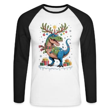 Tree Rex – Funny Dinosaur Christmas T-Shirt - Unisex Long Sleeve Baseball T-Shirt - white/black - Front - Nik (191cm)