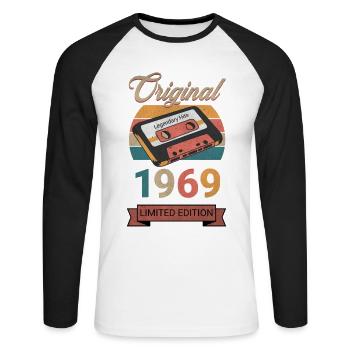 Original 1969 Édition Limitée Cadeau d’Anniversaire - T-shirt baseball manches longues Homme - blanc/noir - Devant - Nik (191cm)
