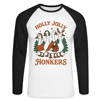 Christmas Goose Holly Jolly Honkers Family Fun - Unisex Long Sleeve Baseball T-Shirt - white/black - Front - Nik (191cm)