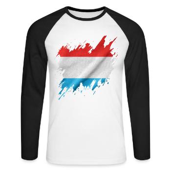 Drapeau du Luxembourg, style déchiré - T-shirt baseball manches longues Homme - blanc/noir - Devant - Nik (191cm)