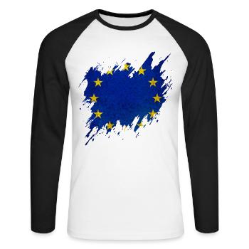 Flag of Europe, ripped style - Unisex Long Sleeve Baseball T-Shirt - white/black - Front - Nik (191cm)