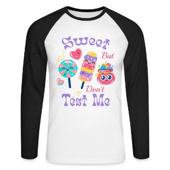 Funny candy gift idea for snack fans - Unisex Long Sleeve Baseball T-Shirt - white/black - Front - Nik (191cm)