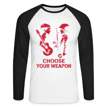 Choose Your Weapon – Peace instead of War - Unisex Long Sleeve Baseball T-Shirt - white/black - Front - Nik (191cm)