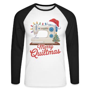 Merry Quiltmas Festive Sewing Santa Holiday Season - Unisex Long Sleeve Baseball T-Shirt - white/black - Front - Nik (191cm)