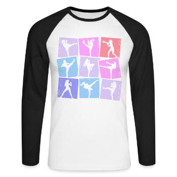 Kickboxen Kickboxer Muay Thai Damen Mädchen - Unisex Baseballshirt langarm - Weiß/Schwarz - Vorne - Nik (191cm)