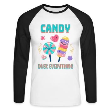Mode accro au sucre mignon coquin - T-shirt baseball manches longues Homme - blanc/noir - Devant - Nik (191cm)
