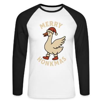 Oie Noël Drôle Père Noël Merry Honkmas - T-shirt baseball manches longues Homme - blanc/noir - Devant - Nik (191cm)