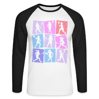 Joueur de crosse Coloré Enfants Filles Crosse - T-shirt baseball manches longues Homme - blanc/noir - Devant - Nik (191cm)