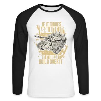 Mécanicien militaire - T-shirt baseball manches longues Homme - blanc/noir - Devant - Nik (191cm)
