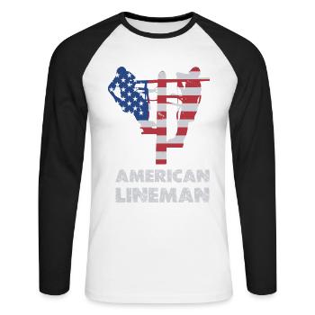 Silhouette du drapeau du monteur de lignes américain - T-shirt baseball manches longues Homme - blanc/noir - Devant - Nik (191cm)