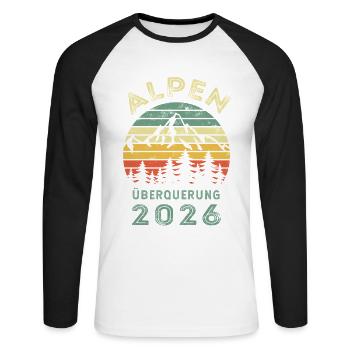 Alpenüberquerung 2026 Retro - Wandern - Unisex Baseballshirt langarm - Weiß/Schwarz - Vorne - Nik (191cm)
