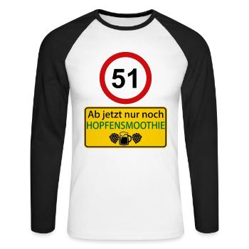 51 Désormais, uniquement le smoothie au houblon - T-shirt baseball manches longues Homme - blanc/noir - Devant - Nik (191cm)