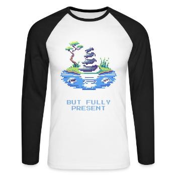 AFK, but fully present | Mindfulness, Meditation - Unisex Long Sleeve Baseball T-Shirt - white/black - Front - Nik (191cm)