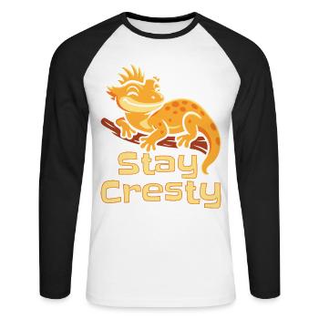 Crested Gecko Reptile Humor Lizard - Unisex Long Sleeve Baseball T-Shirt - white/black - Front - Nik (191cm)
