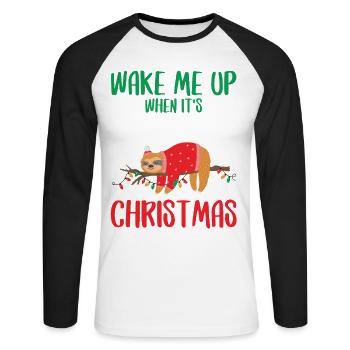 Réveille-moi quand c’est Noël - T-shirt baseball manches longues Homme - blanc/noir - Devant - Nik (191cm)