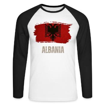 Grunge flag of Albania, Albanians proud - Unisex Long Sleeve Baseball T-Shirt - white/black - Front - Nik (191cm)