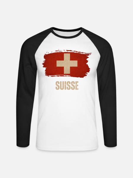 Grunge-Flagge der Schweiz, Schweizer Stolz - Unisex Baseballshirt langarm - Weiß/Schwarz