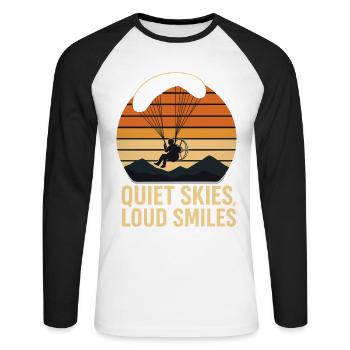 Ruhige Himmel, Laute Lächeln Paragliding - Unisex Baseballshirt langarm - Weiß/Schwarz - Vorne - Nik (191cm)