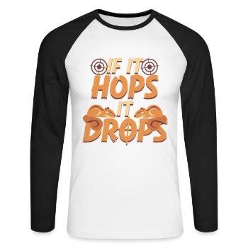 Eichhörnchenjäger Baumratte If It Hops It Drops - Unisex Baseballshirt langarm - Weiß/Schwarz - Vorne - Nik (191cm)