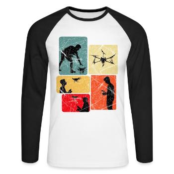 Drones Flying Saying Gift Idea - Unisex Long Sleeve Baseball T-Shirt - white/black - Front - Nik (191cm)
