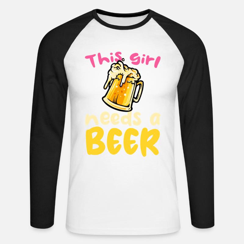 Dieses Mädchen braucht ein Bier - Unisex Baseballshirt langarm - Weiß/Schwarz