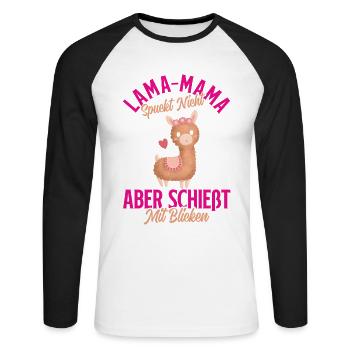 Bald Mama LAMA MAMA SPUCKT NICHT SCHIESST BLICKE - Unisex Baseballshirt langarm - Weiß/Schwarz - Vorne - Nik (191cm)