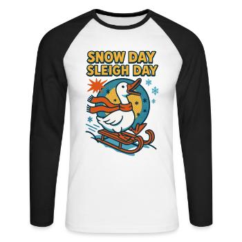 Funny Goose Christmas Snow Day Sleigh Day - Unisex Long Sleeve Baseball T-Shirt - white/black - Front - Nik (191cm)