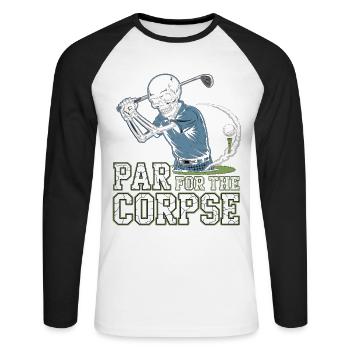 Chemise de golf avec humour noir squelette pour les golfeurs - T-shirt baseball manches longues Homme - blanc/noir - Devant - Nik (191cm)