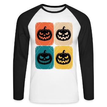 Retro Kürbis Halloween Pop Art Stil - Unisex Baseballshirt langarm - Weiß/Schwarz - Vorne - Nik (191cm)
