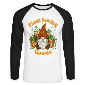 Plant Loving Gnome - Crowing Wichtel  - Unisex Baseballshirt langarm - Weiß/Schwarz - Vorne - Nik (191cm)