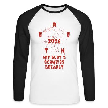Pension 2026 paid for with blood and sweat Pentagram - Unisex Long Sleeve Baseball T-Shirt - white/black - Front - Nik (191cm)