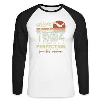 41 Year Anniversary | Original December 1984 - Unisex Long Sleeve Baseball T-Shirt - white/black - Front - Nik (191cm)