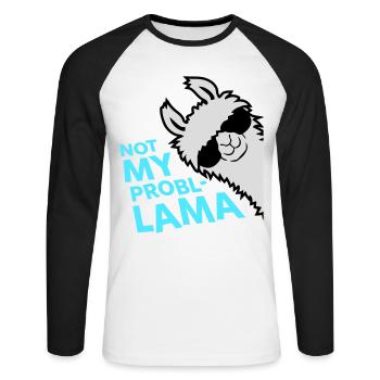 Lama Not My Problama Cool Sonnenbrille Seitlich - Unisex Baseballshirt langarm - Weiß/Schwarz - Vorne - Nik (191cm)