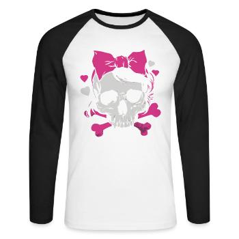 Pink Skull with Braids and Bows - Unisex Long Sleeve Baseball T-Shirt - white/black - Front - Nik (191cm)