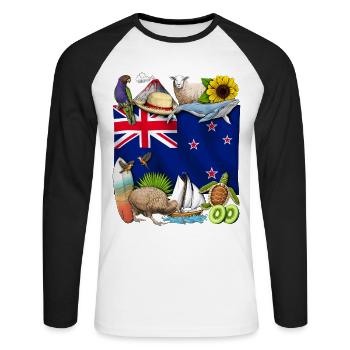 Neuseeländischer Stolz - Unisex Baseballshirt langarm - Weiß/Schwarz - Vorne - Nik (191cm)