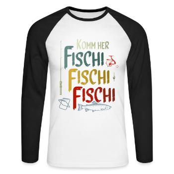 Chemise de pêcheur drôle Come Here Fischi Fischi - T-shirt baseball manches longues Homme - blanc/noir - Devant - Nik (191cm)
