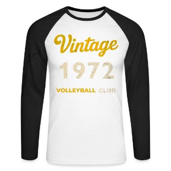 Vintage 1972 – Volleyball Club Rétro Année de naissance - T-shirt baseball manches longues Homme - blanc/noir - Devant - Nik (191cm)