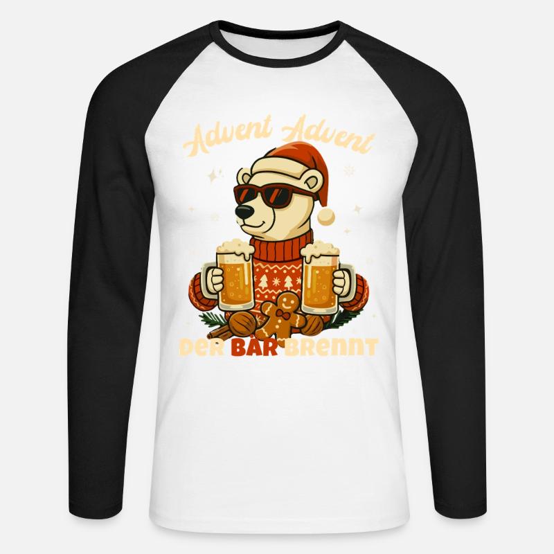 Advent Advent – Der Bär brennt - Unisex Baseballshirt langarm - Weiß/Schwarz
