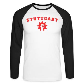 Stuttgart - T-shirt baseball manches longues Homme - blanc/noir - Devant - Nik (191cm)